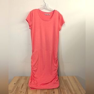 Athleta Topanga Coral Short Sleeve Ruched Dress Tee Shirt Midi Summer Lounge L